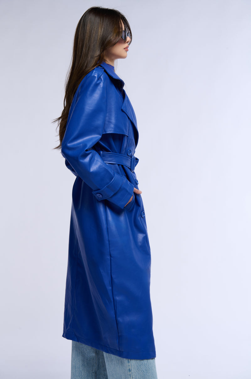 SANDO BLUE PU TRENCH COAT