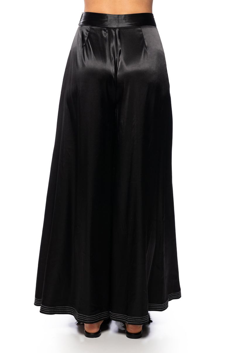 RISKY BUSINESS WRAP AROUND WIDE LEG SATIN PANT