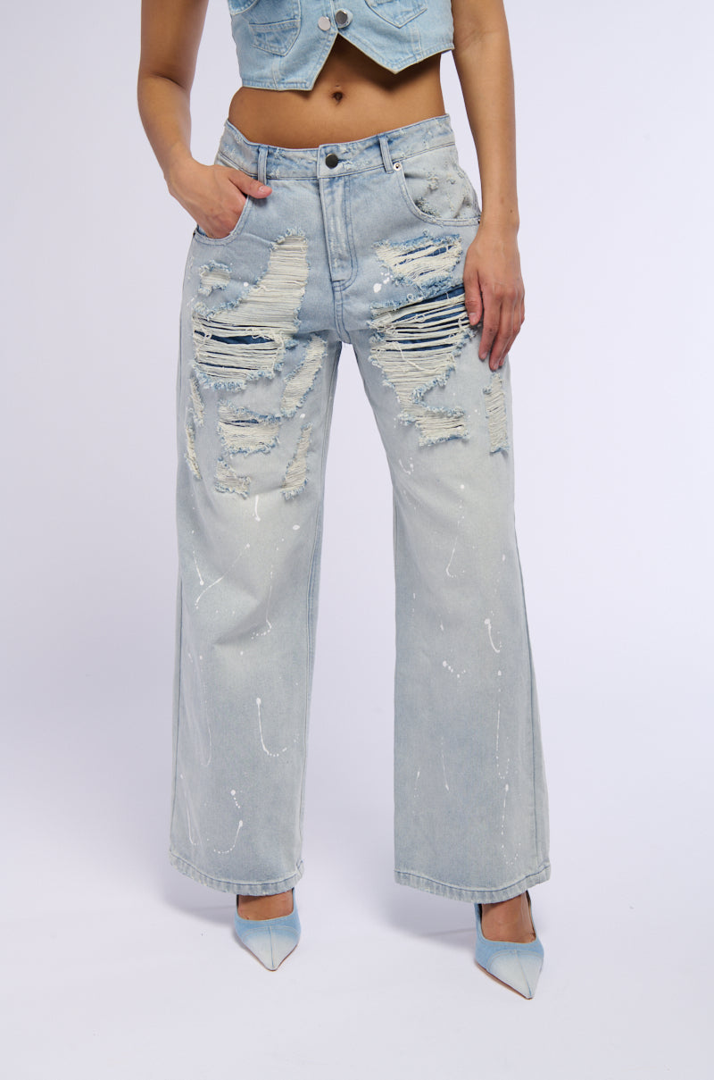 EASY BREEZY DISTRESSED DENIM PANTS