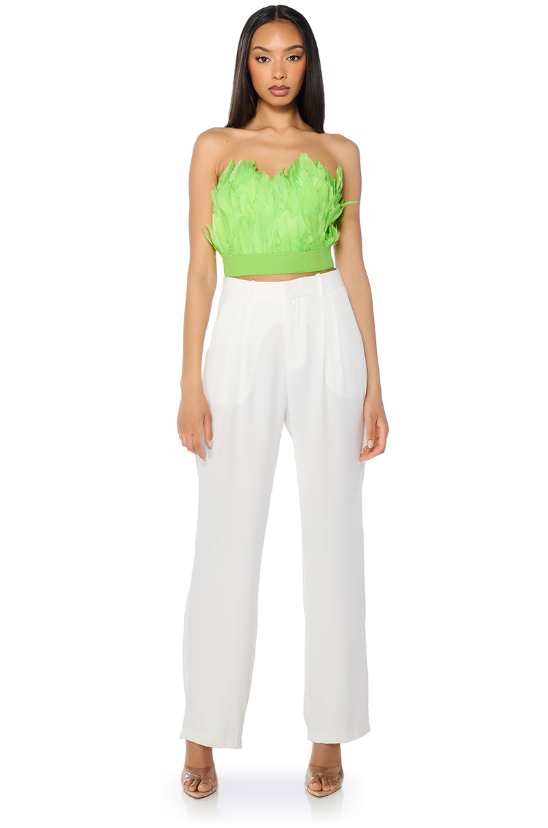 FLY AWAY FEATHER TUBE TOP IN NEON GREEN