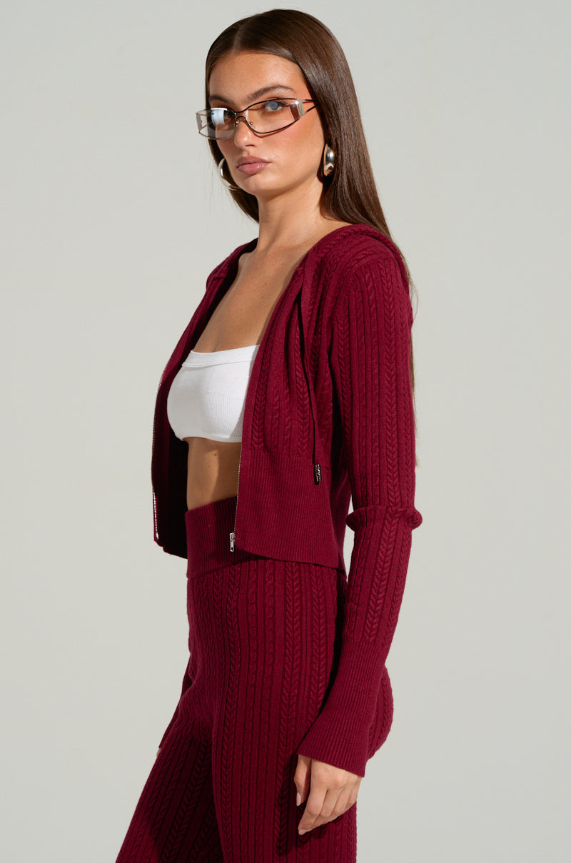 DREAM GIRL KNIT ZIP UP IN BURGUNDY