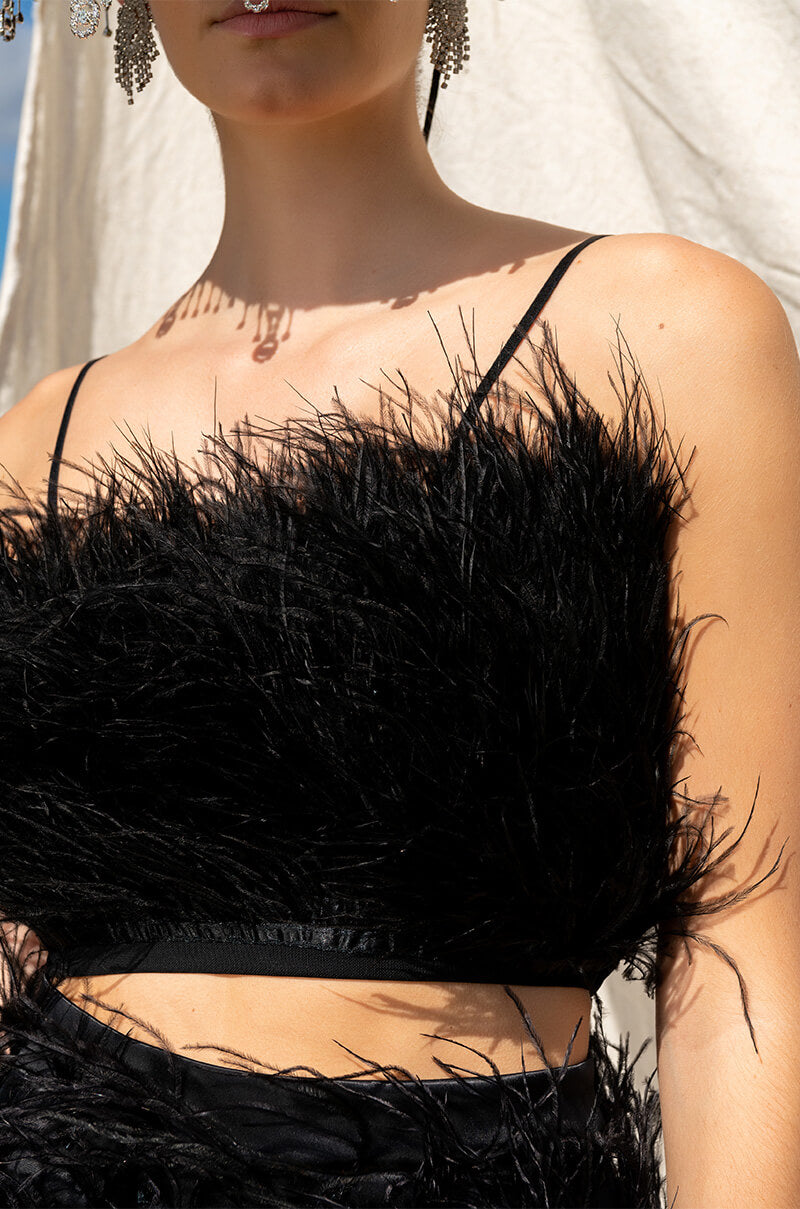 REAL OSTRICH FEATHERS CROP MESH BANDEAU