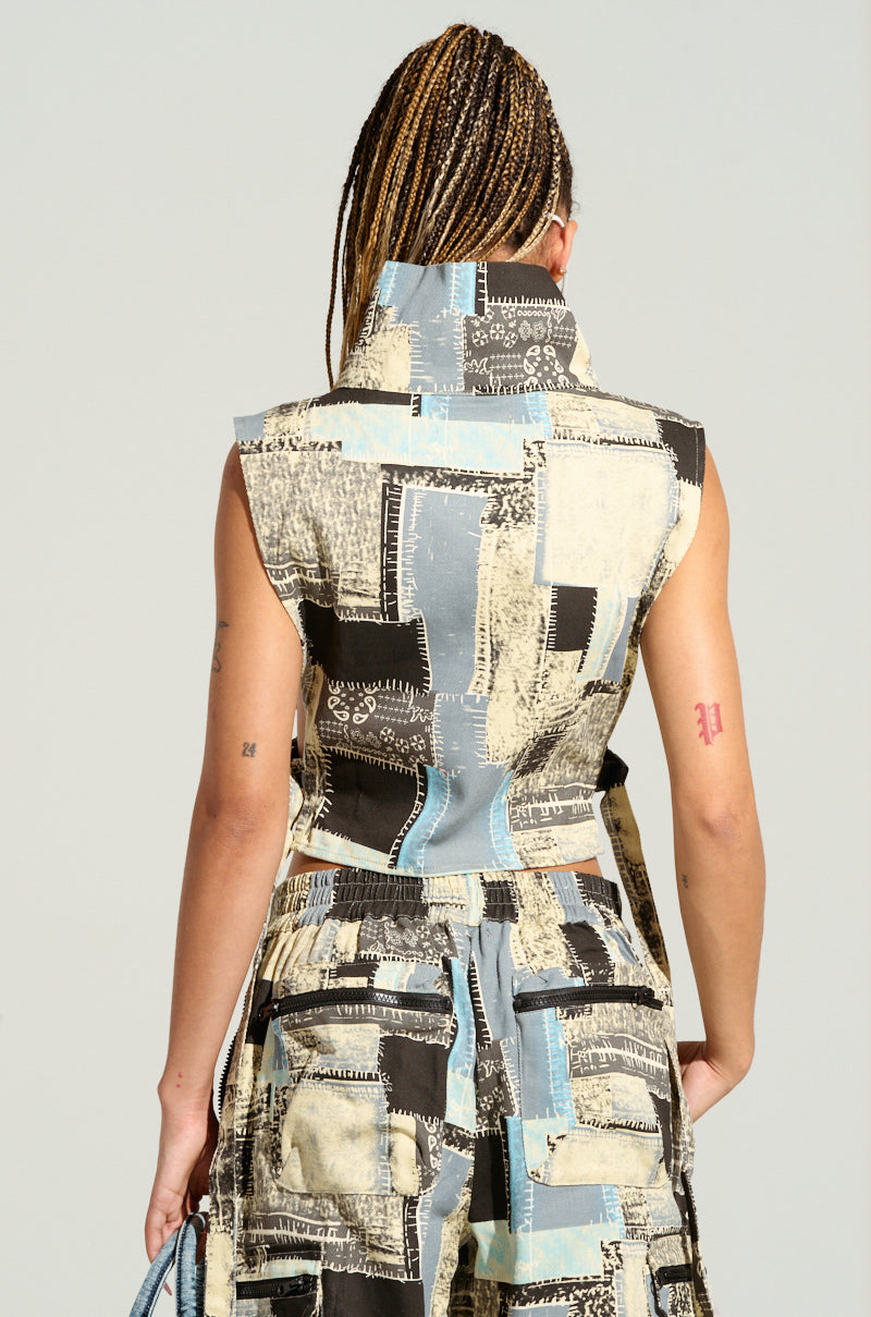 OUT OF MY HEAD PATCHWORK TOP