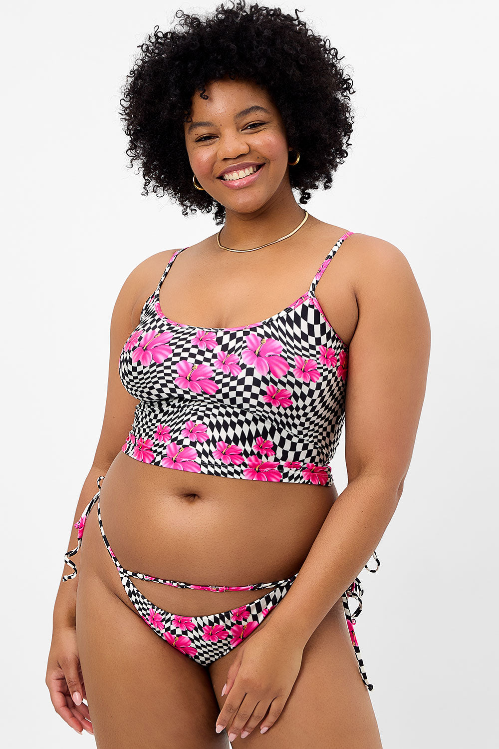 Meg Shine Tankini Bikini Top - Black Morrison Hibiscus