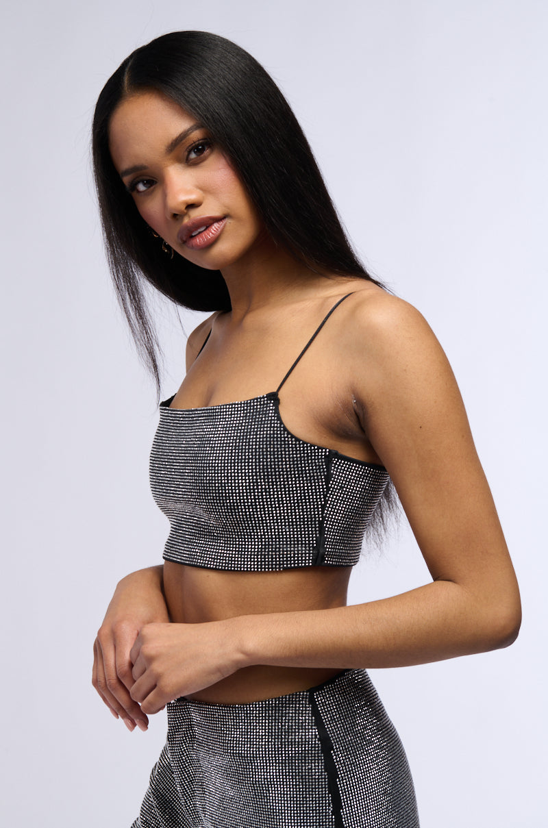 DIAMONDS DANCING SLEEVELESS BRALETTE TOP IN BLACK