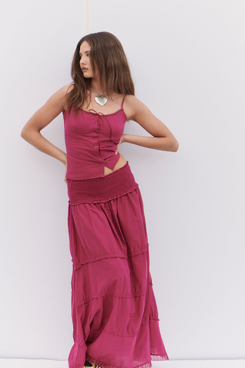 Evangelina Ruffle Maxi Skirt - Bordeaux