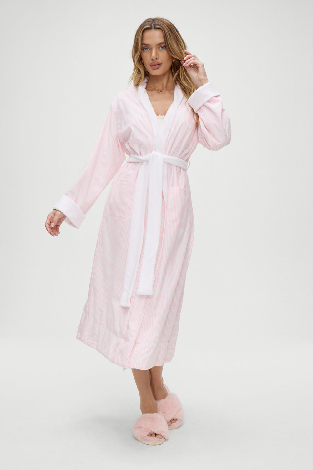 Chateau Terry Robe - Pink Stripe