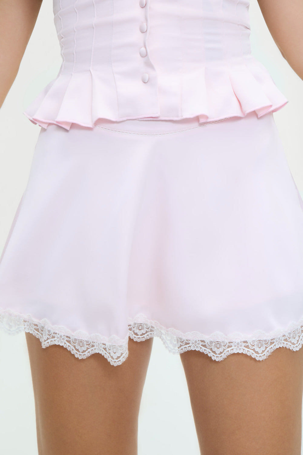 Angeline Satin Mini Skirt - Pink Porcelain