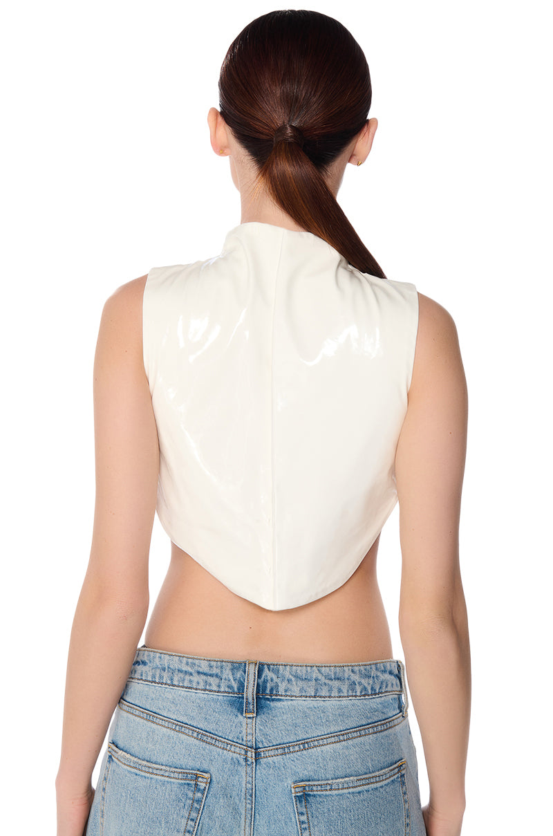 MY INFLUENCE MOCK NECK FAUX LEATHER SLEEVELESS TOP