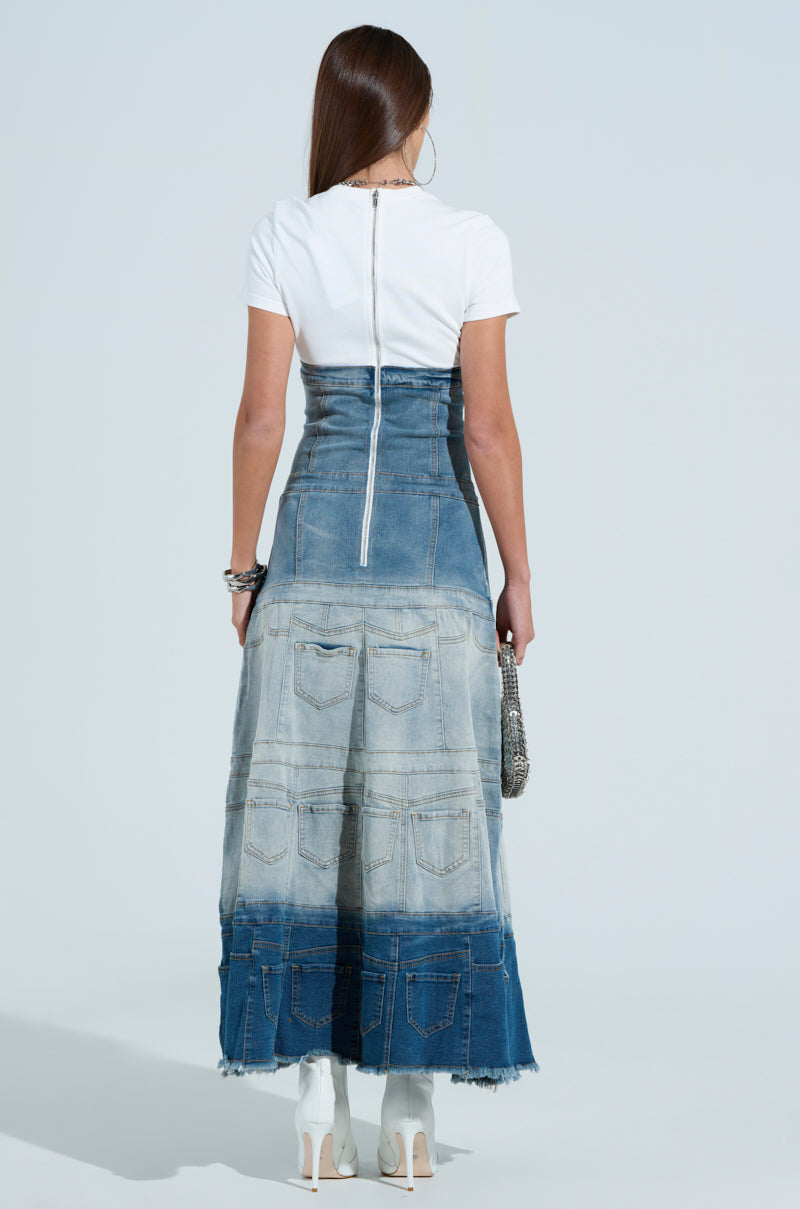 DENIM ON DENIM LAYERED MAXI DRESS