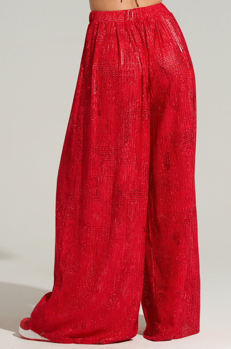 JUST LIKE MAGIC METALLIC WIDE LEG PANT IN RED