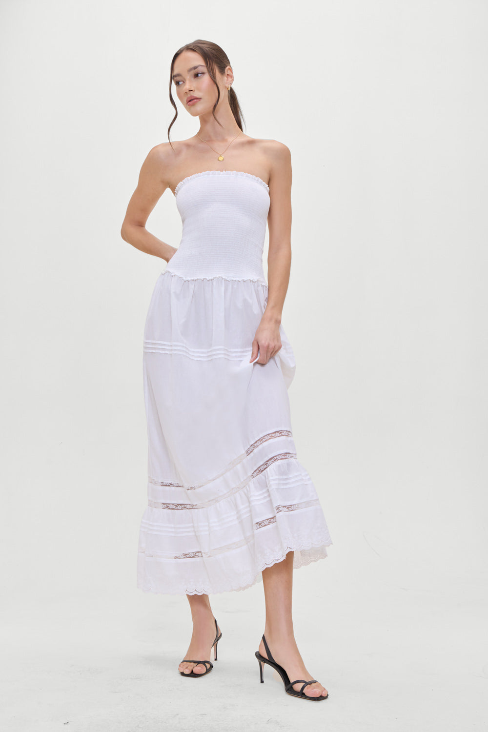 Empress Strapless Smocked Maxi Dress - White