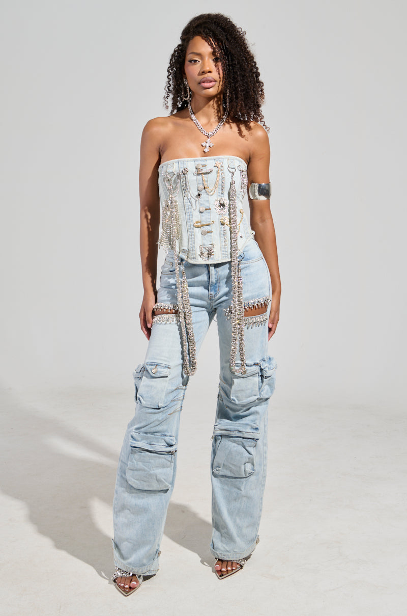 HOUDINI EMBELLISHED DENIM CORSET