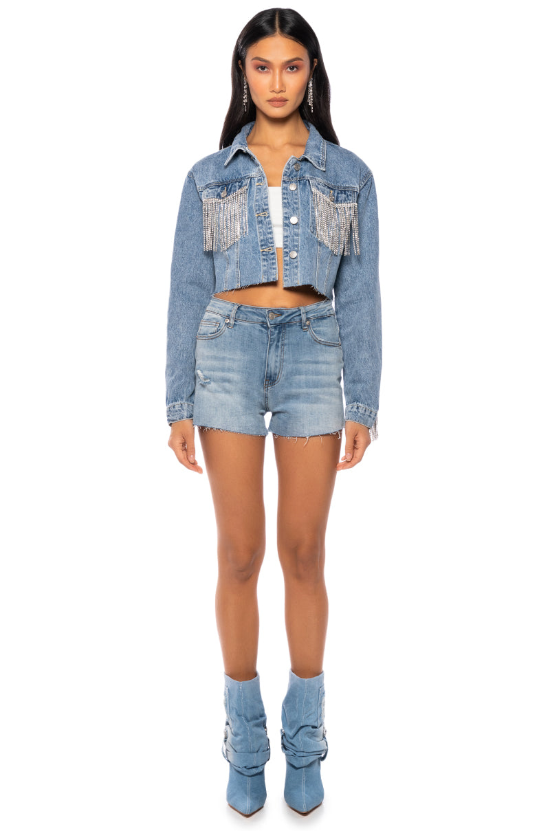 AZALEA WANG JULES DENIM WITH RHINESTONES