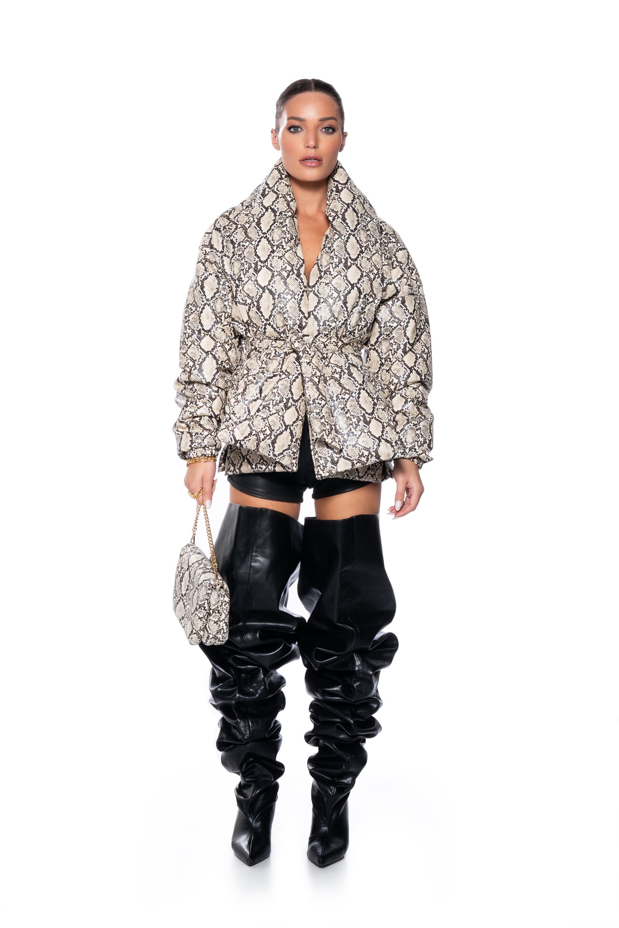 PICK YOUR POISON FAUX LEATHER SNAKE PUFFER