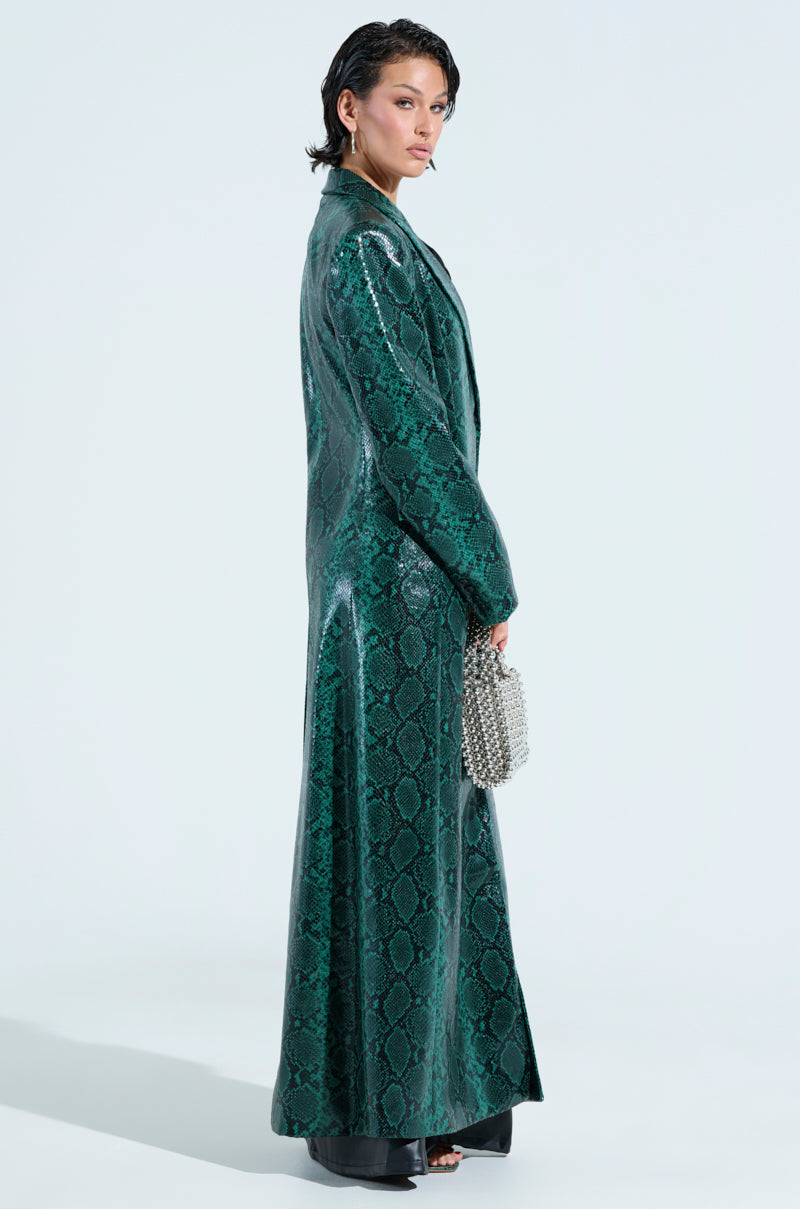 INCOGNITO SNAKE PRINT TRENCH IN GREEN