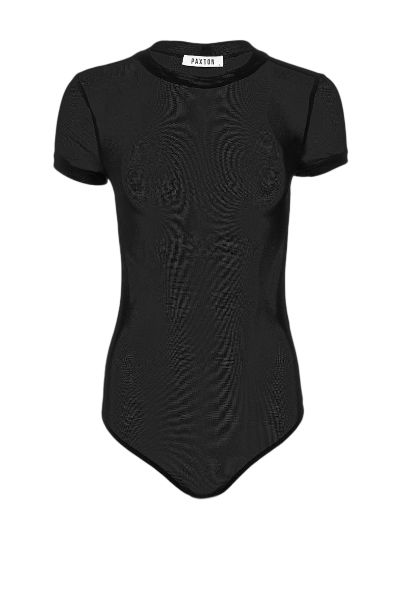 PAXTON SHORT SLEEVE MESH BODYSUIT IN BLACK