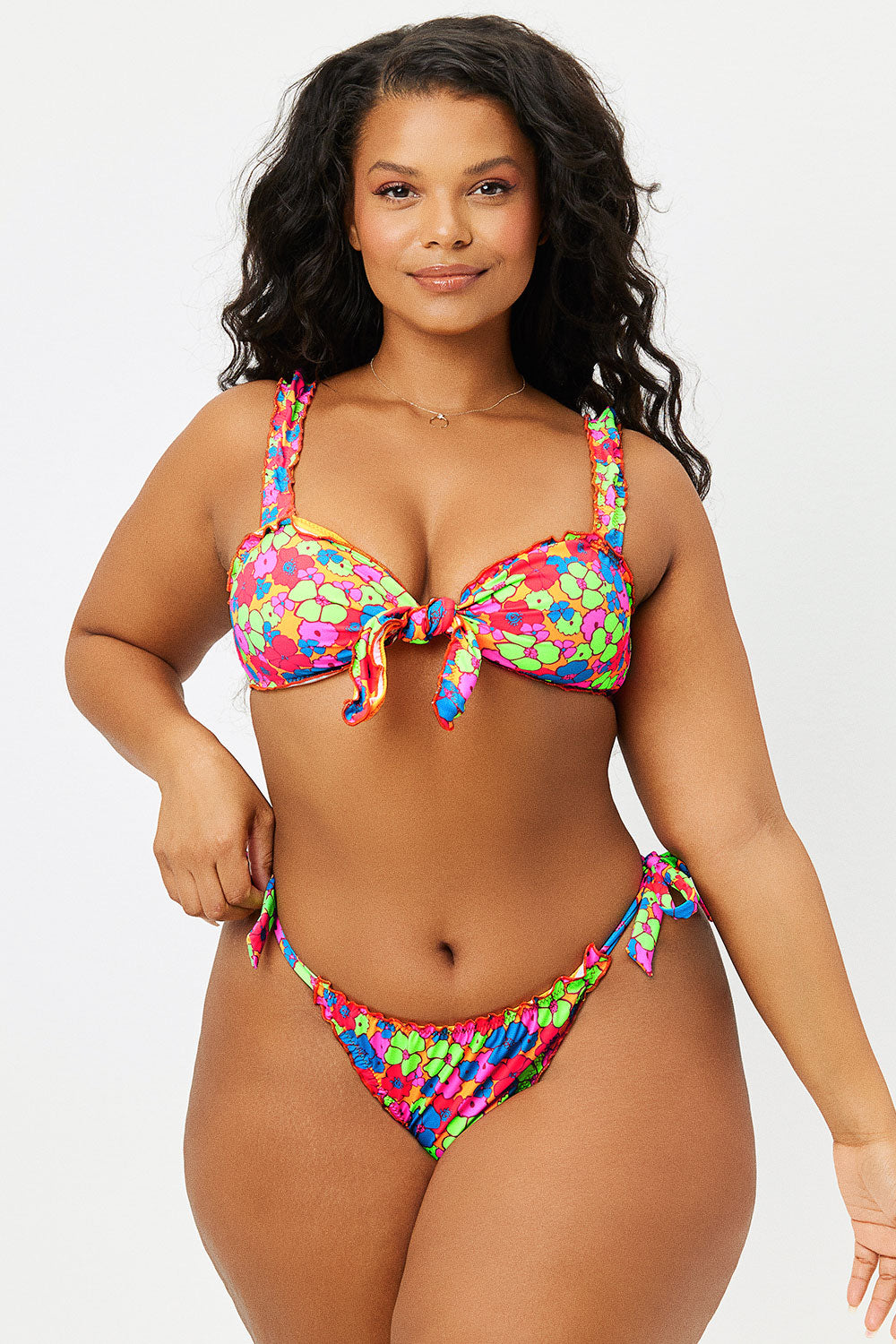 Colby Tie Front Ruffle Bikini Top - Groovy