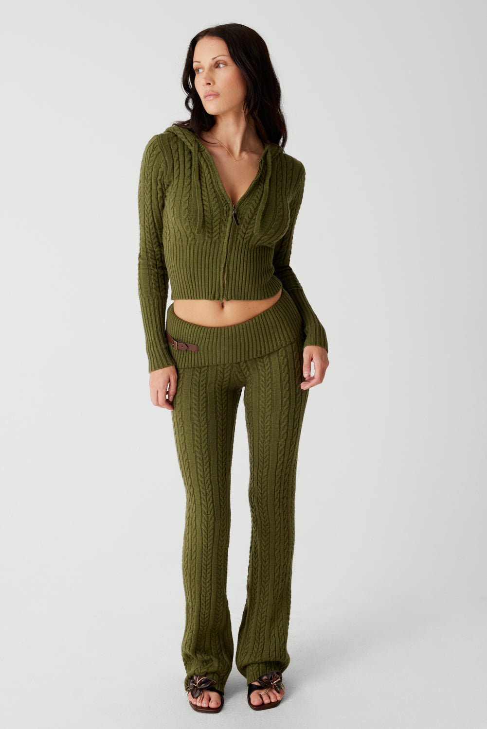 Fleur Cable Cloud Knit Pant - Jade Green