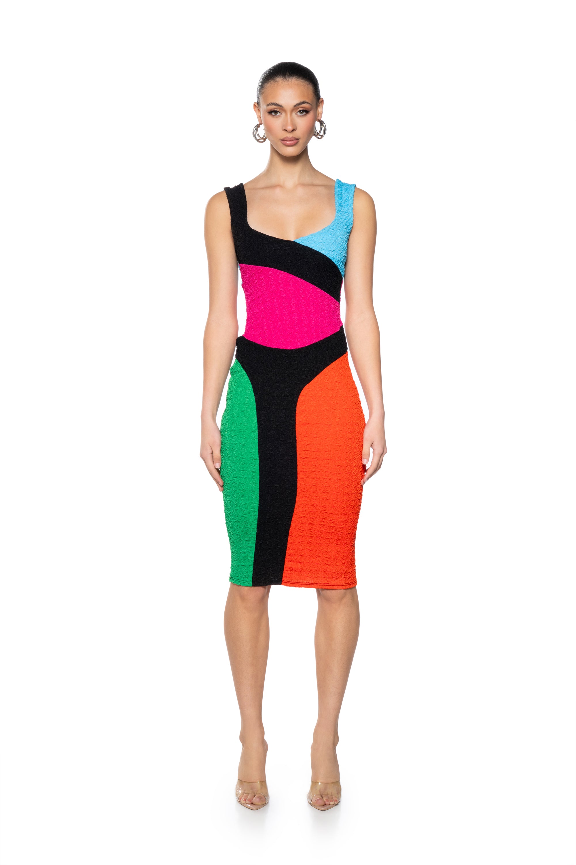 COLOR WOW MESH MIDI DRESS