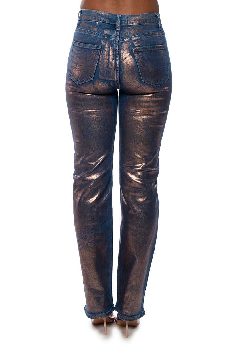 SHOW TIME METALLIC STRAIGHT LEG JEANS