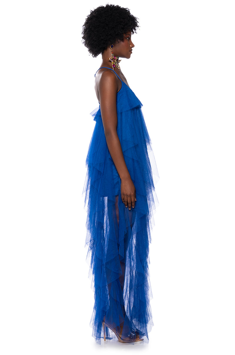 TOP TIER RUFFLE MAXI DRESS ROYAL BLUE