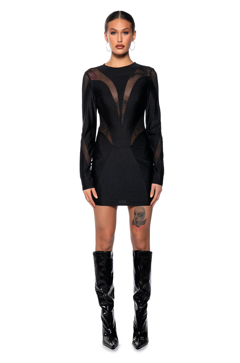 IMAGINE ME MESH CUTOUT MINI DRESS