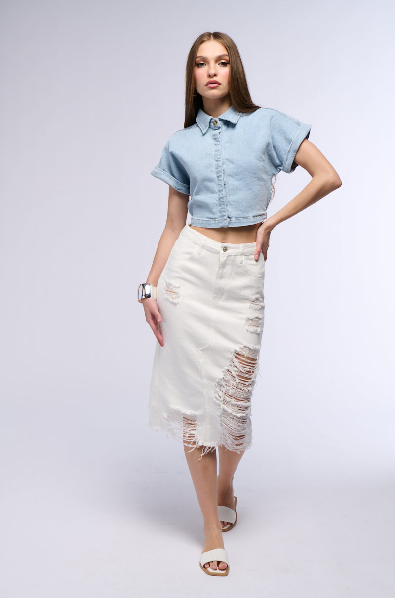 SUMMERTIME MIDI DENIM SKIRT