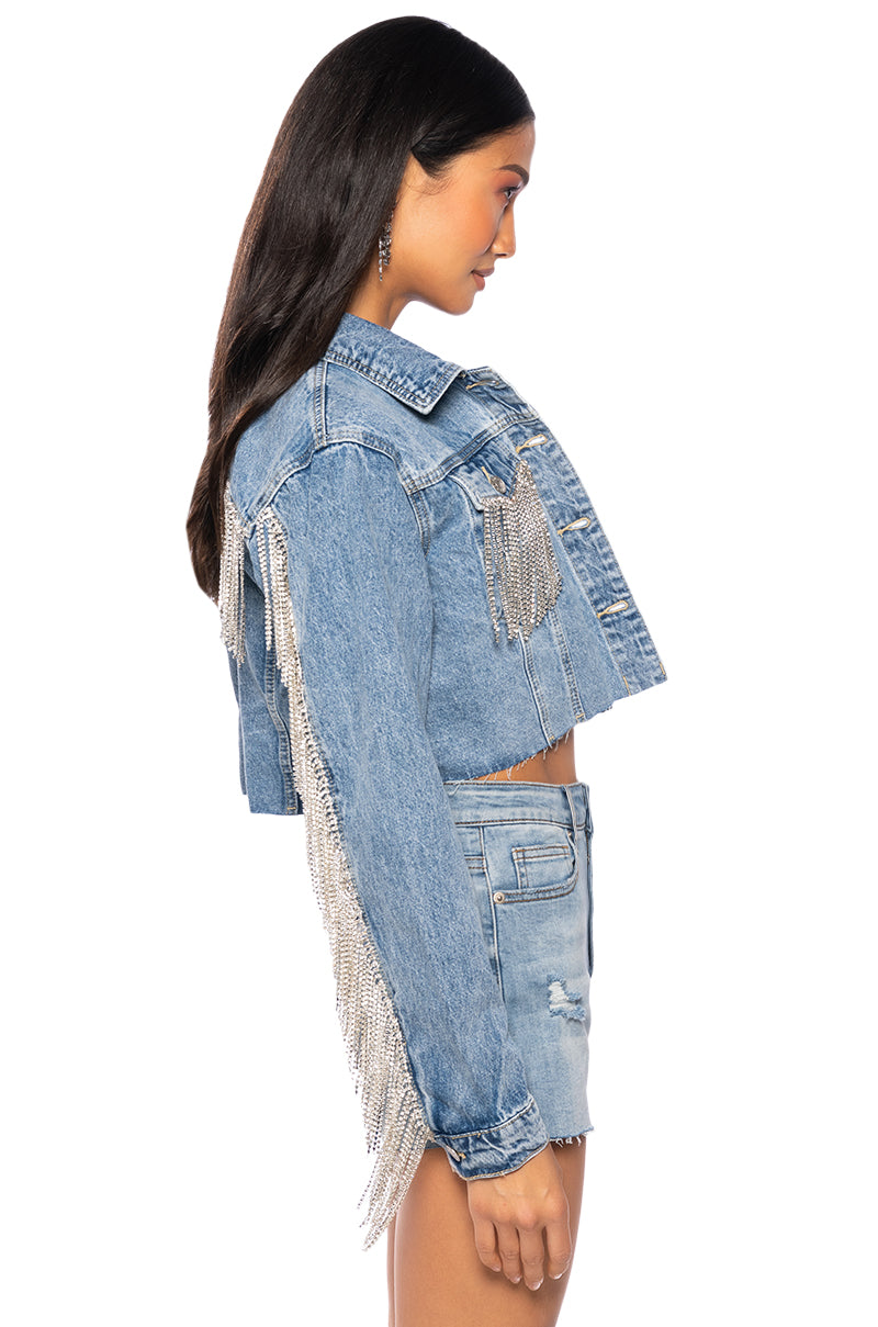 AZALEA WANG JULES DENIM WITH RHINESTONES