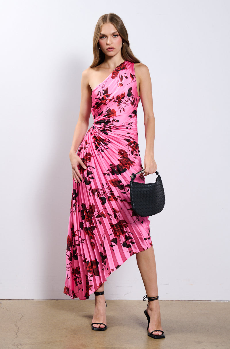 THIS TIME AROUND FLORAL ONE SHOULDER MIDI DRESS