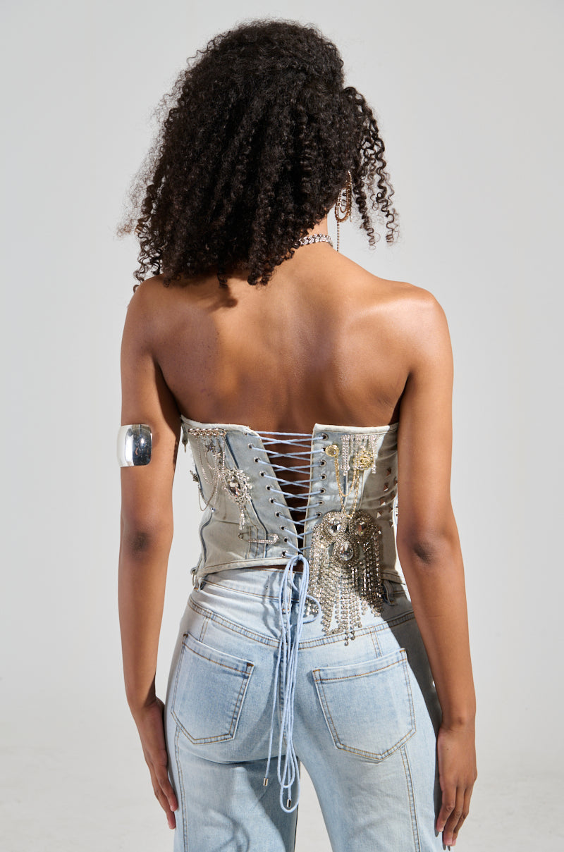 HOUDINI EMBELLISHED DENIM CORSET