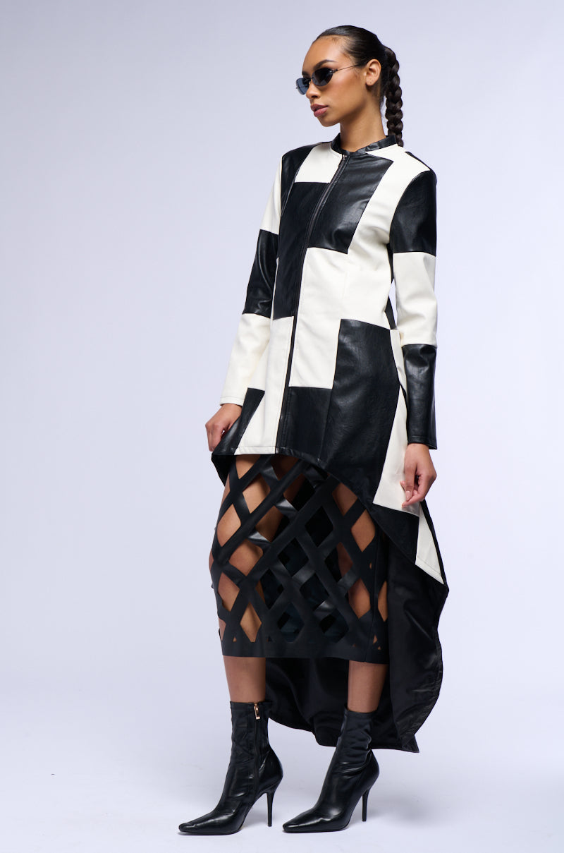 BACK AGAIN PATCHWORK FAUX LEATHER TRENCH