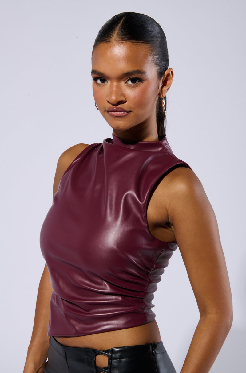 NADIA FAUX LEATHER TANK IN BURGUNDY