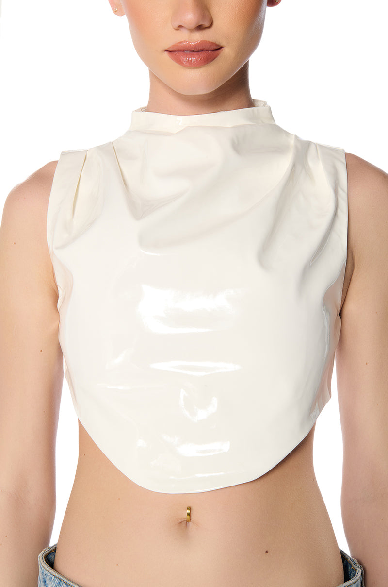 MY INFLUENCE MOCK NECK FAUX LEATHER SLEEVELESS TOP