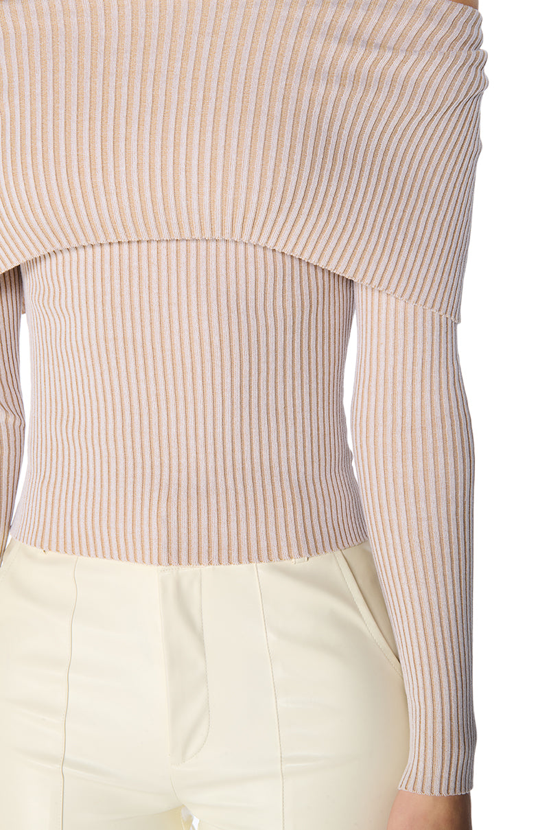 MELODY LONG SLEEVE OFF THE SHOULDER SWEATER IN BEIGE