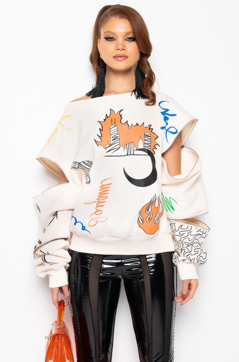 MONDRIAN OFF THE SHOULDER OVERSIZED SWEATSHIRT