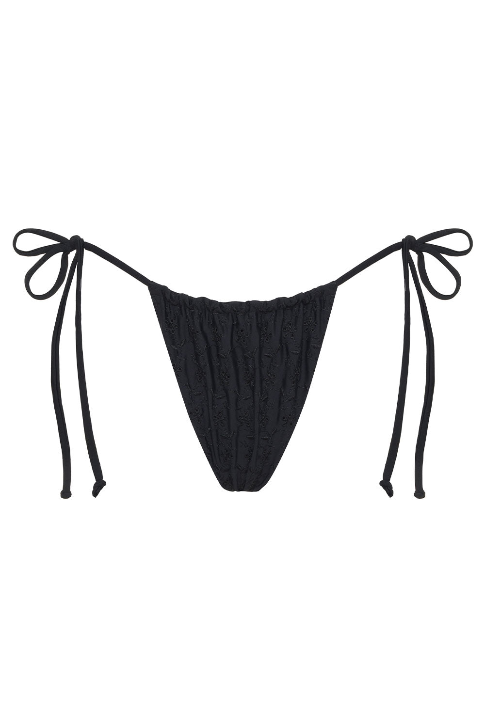 Tia Eyelet String Bikini Bottom - Black