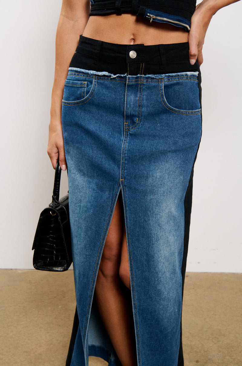 LET IT HAPPEN MAXI DENIM SKIRT