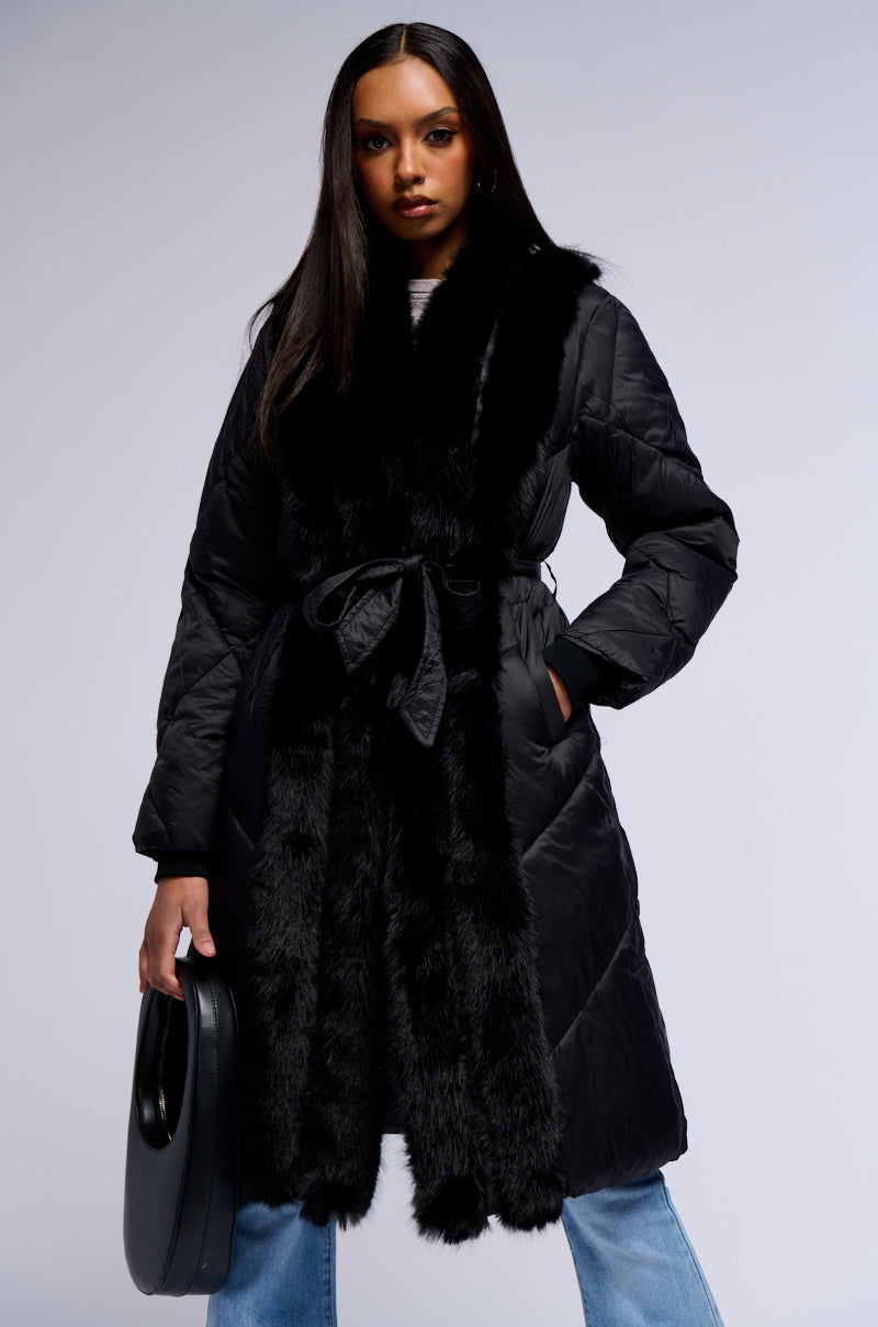 BABBS PUFFER COAT WITH FAUX FUR TRIM IN BLACK