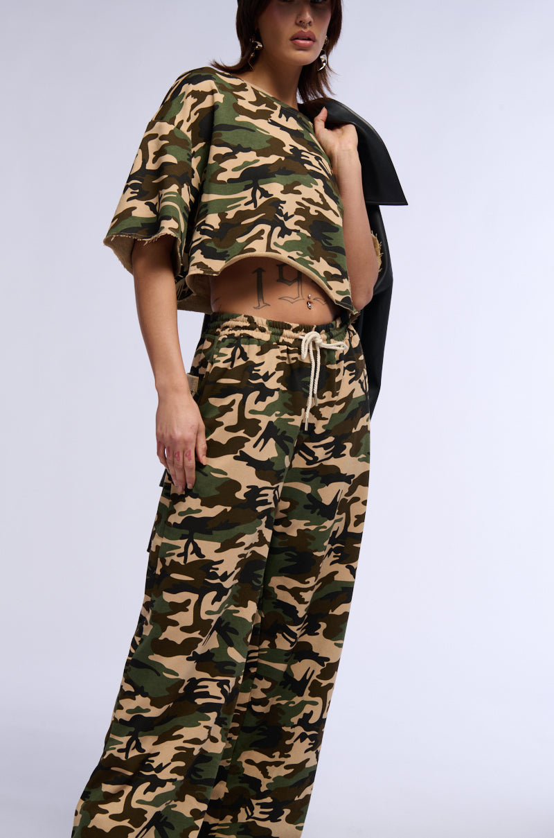 LIFT ME UP WIDE LEG CAMO JOGGER PANT