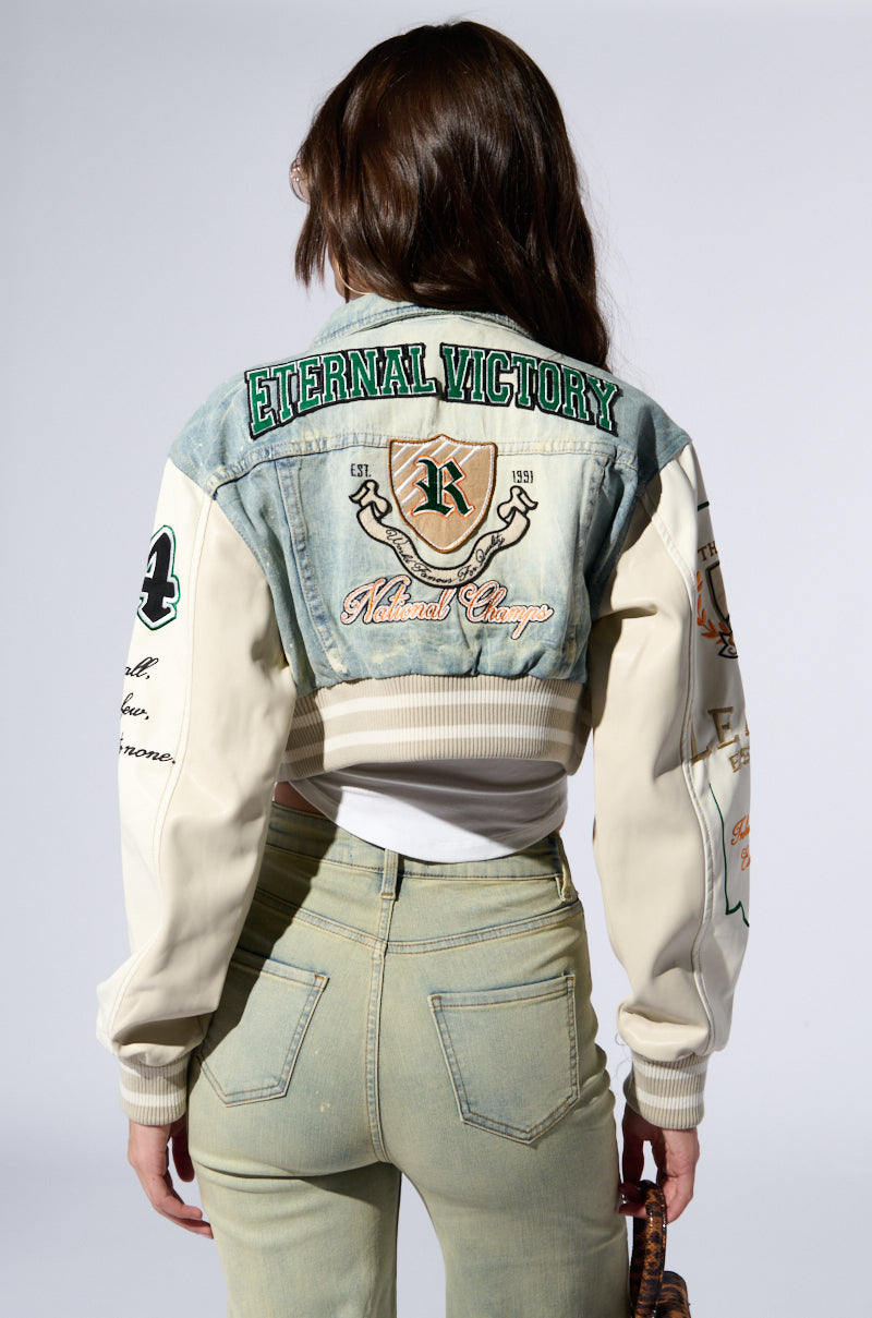 BORN TO WIN CROPPED BOMBER JACKET