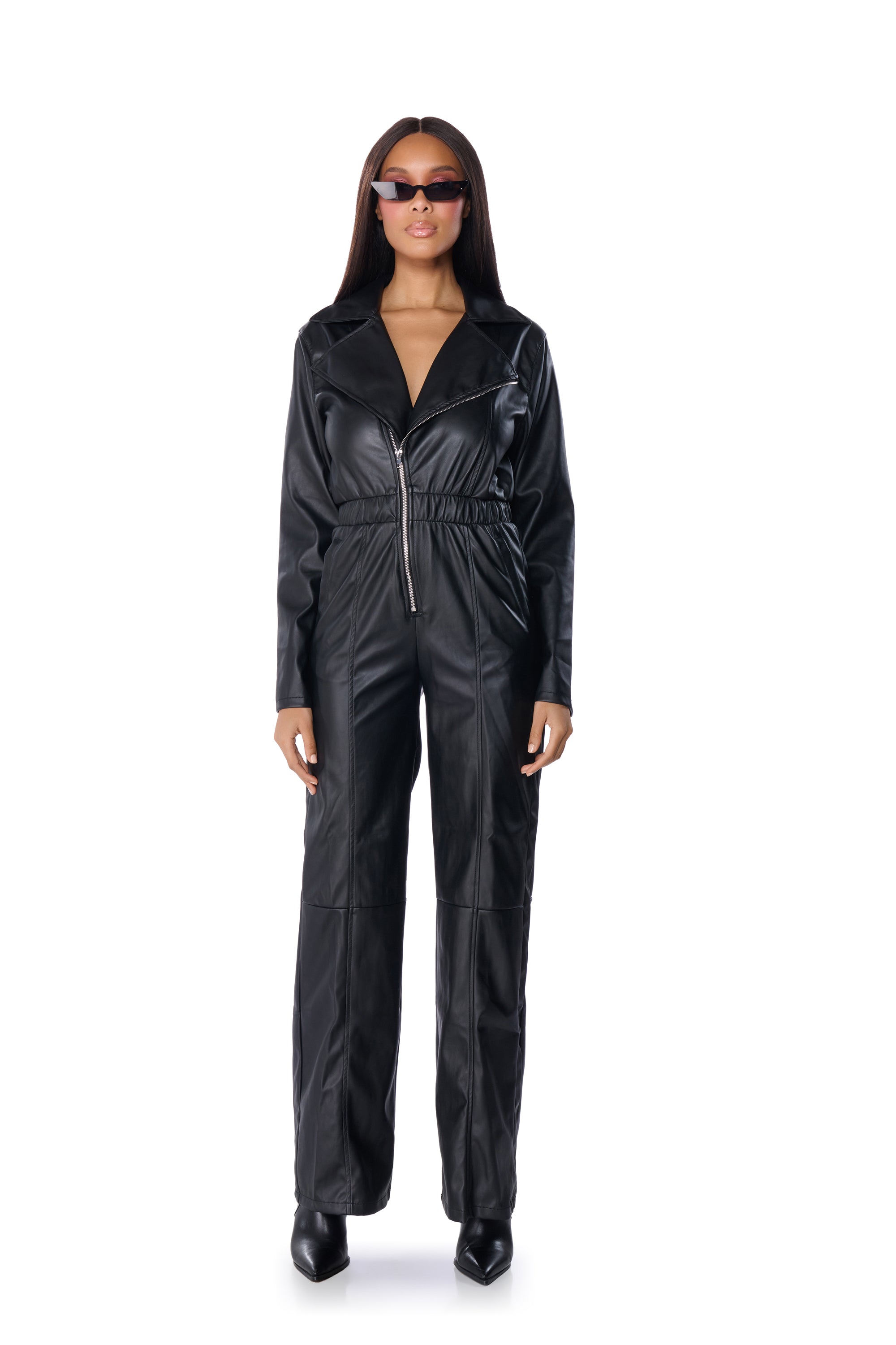 ALLEY CAT FAUX LEATHER JUMPSUIT