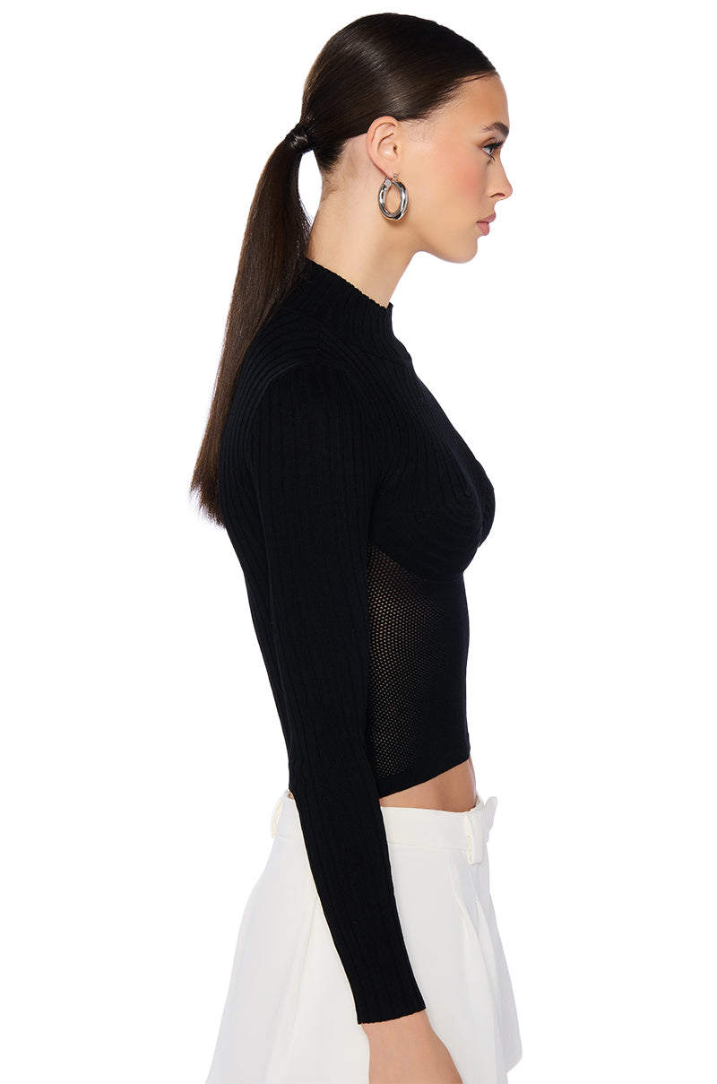 PRIME TIME LONG SLEEVE MOCK NECK SWEATER IN BLACK