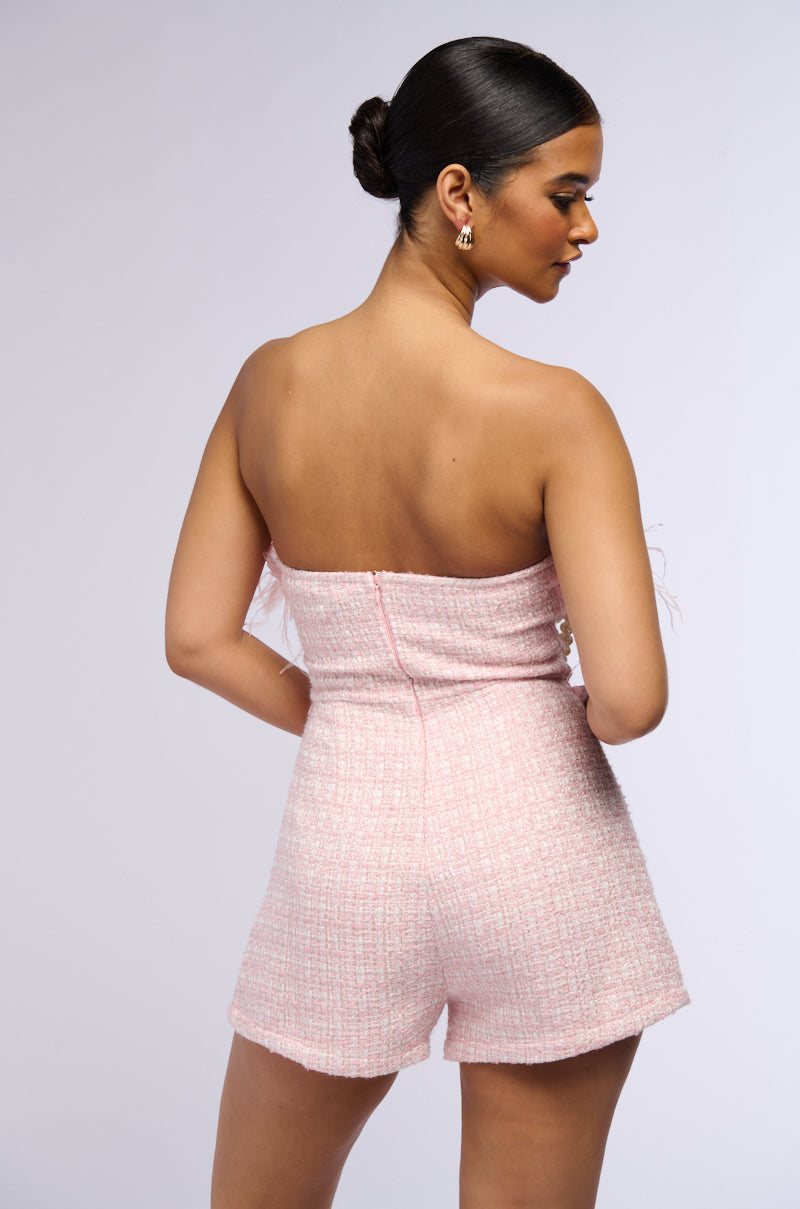 PRETTY IN PINK TWEED ROMPER