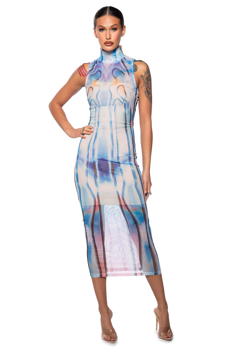 WATERCOLOR MESH MIDI DRESS