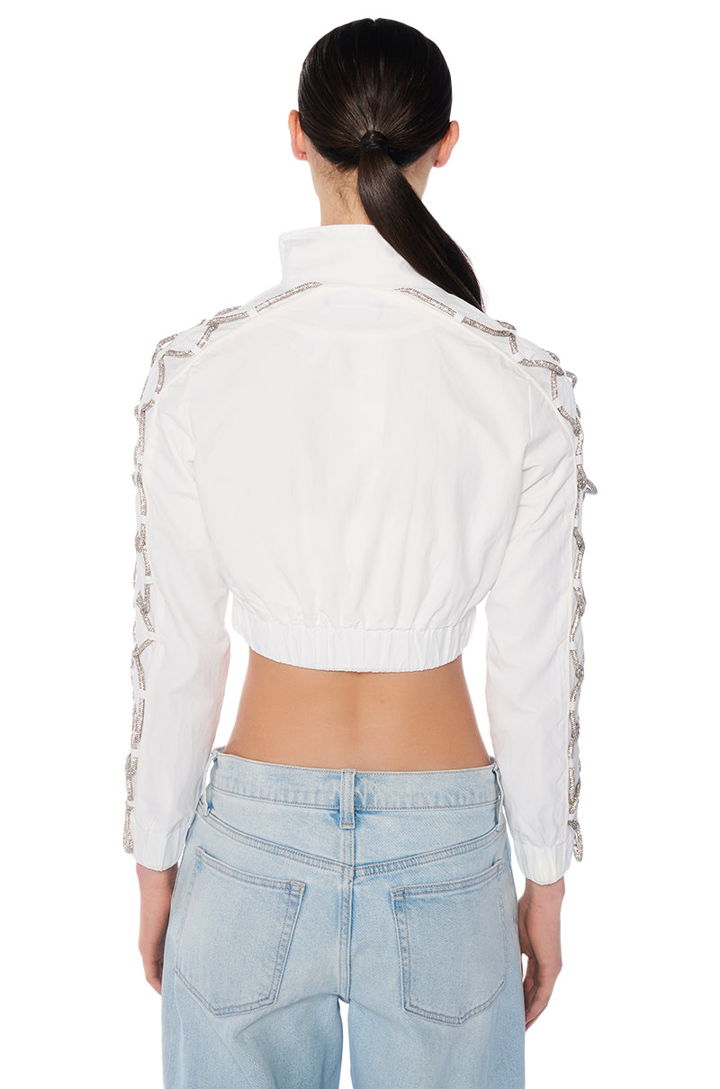 DIAMOND LACE UP TRACK JACKET IN WHITE