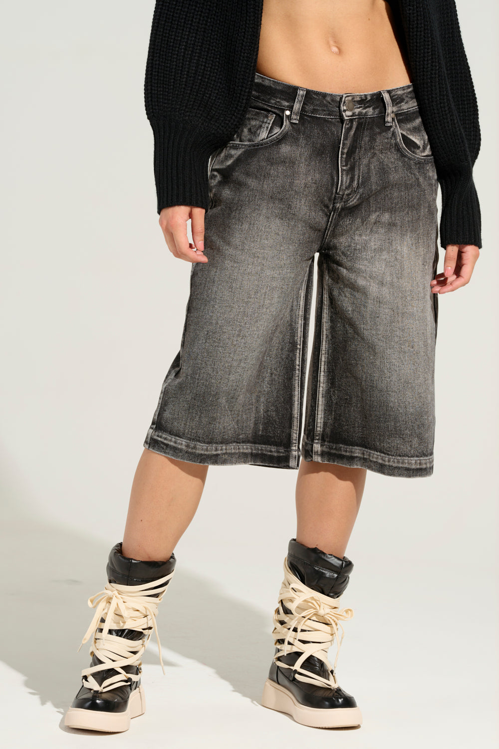 LITERAL PERFECTION BLACK DENIM BERMUDA SHORTS