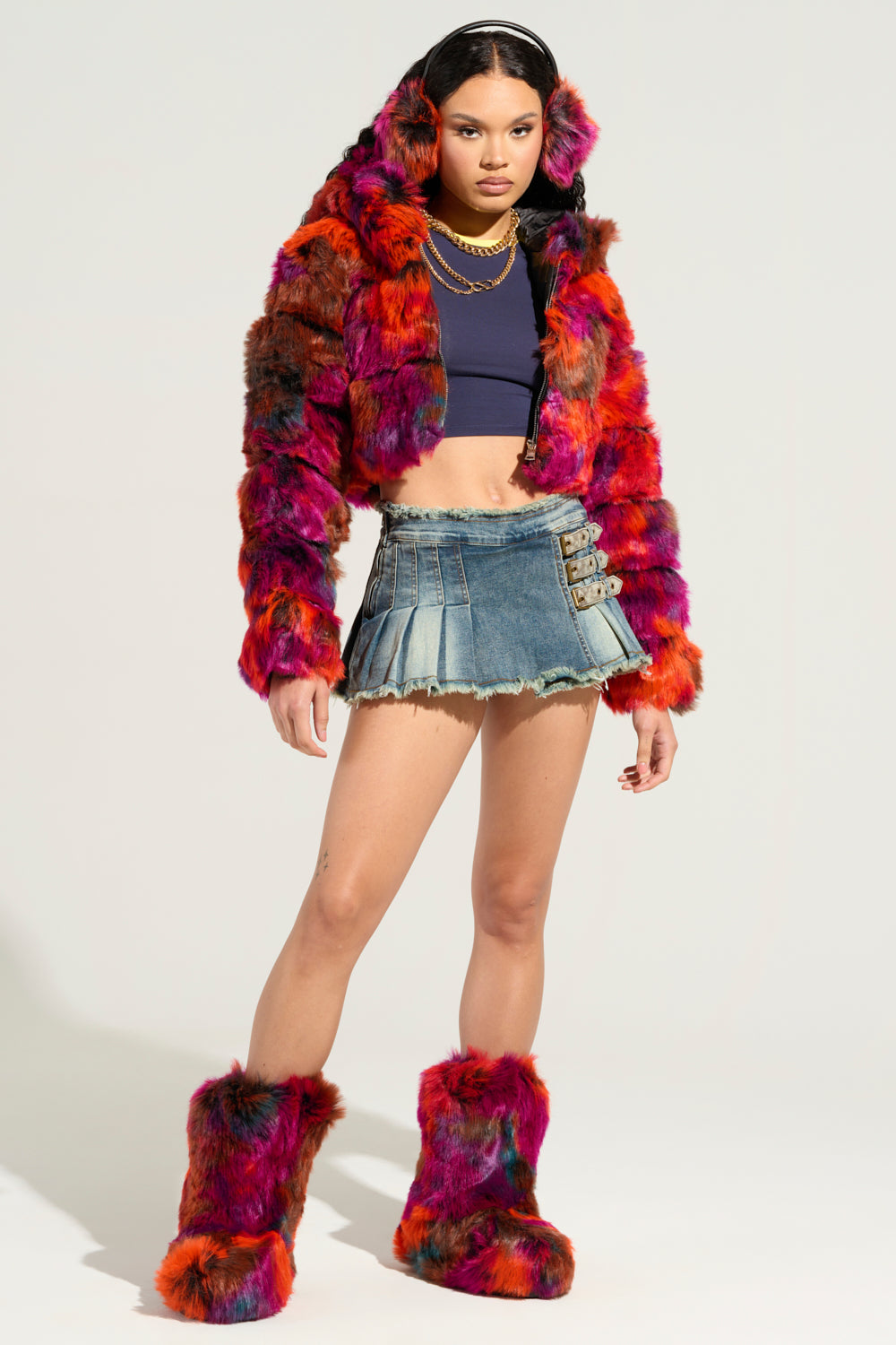 GRACELLE MULTI FAUX FUR CROPPED JACKET