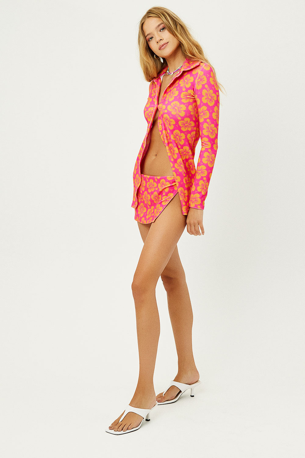 Nova Terry Floral Long Sleeve Button Up - Hibiscus Honey