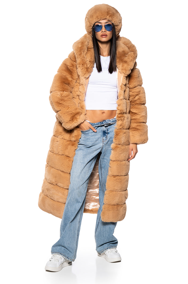 AZALEA WANG FAUX FUR PANEL HOODED TRENCH